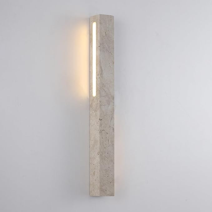 Rectangle Yellow Travertine Wall Sconce, Japanese Style Wabi-sabi Art Decor LED Lighting Fixtures, Vintage Long Marble Wall Light, Natural Stone Wall Lamp for Bedroom Hallway Hallway