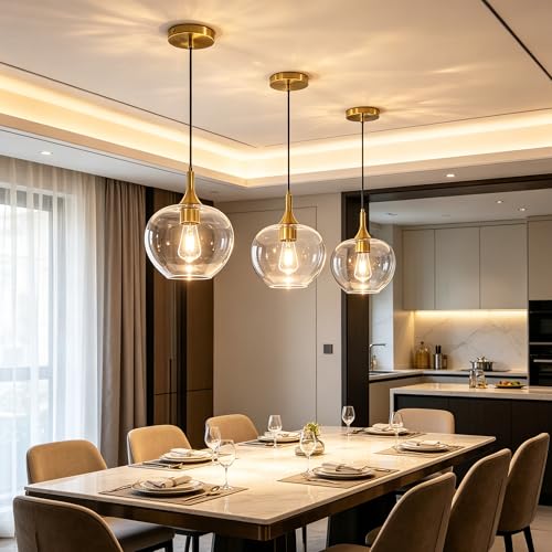 9.45in Gold Pendant Lights Kitchen Island with Clear Glass Shade 1Pack