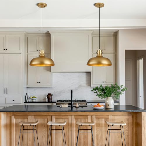 Gold Farmhouse Pendant Lights for Kitchen Island 16 Inch (2 Count)