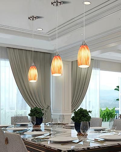 Glass Pendants Lights Kitchen Island Handcrafted Art Glass Mini Pendant Light Fixtures Oval Pendant Light Shade with Brush Nickel Finish Adjustable Cord for Kitchen Over Sink