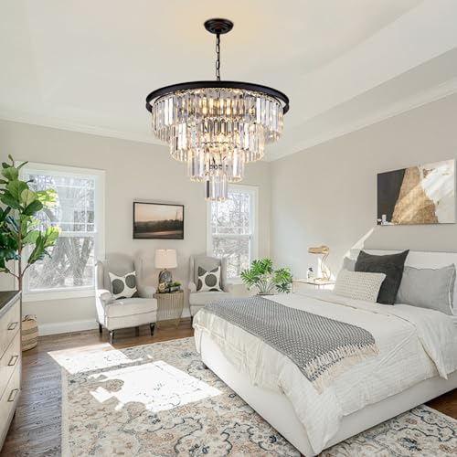 10 Light Black Crystal Chandelier 24'' Modern Round Chandeliers for Dining Room Contemporary Ceiling Pendant Light Fixture 4