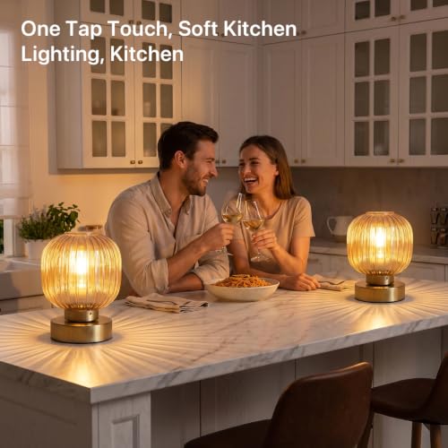 Amber Touch Glass Table Lamp Set of 2 (2 Count)