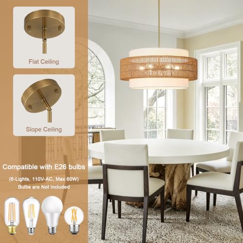 25.6" Rattan Chandelier for Dining Room