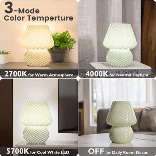 USB Plug in Mushroom Lamp Small Bedside Table Lamp with 3 Temperature LED Bulb
