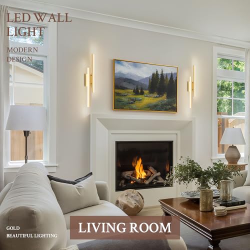LED Wall Sconce Set of 2 Gold Remote Modern LED Vanity Lights Set of 2 Indoor Wall Light Fixtures for Living Room