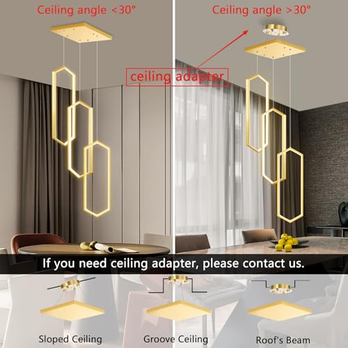 3 Rings Dimmable Pendant Lighting Adjust LED Chandelier Ceiling Light Fixtures for Kitchen Island Dining Room Living Room Bedroom Gold