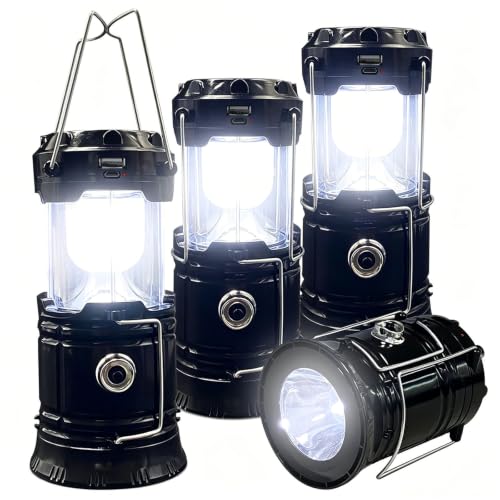 Collapsible Portable LED Camping Lantern XTAUTO Lightweight Waterproof Solar USB Rechargeable LED Flashlight Survival Kits for Indoor Outdoor Home Emergency Light Power Outages Hiking Hurricane 4 (4 Count)