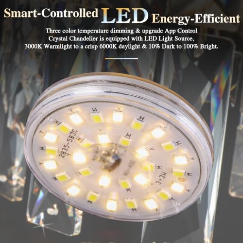 24" Gold Crystal Flush Mount Chandelier Modern LED Ceiling Light Fixture
