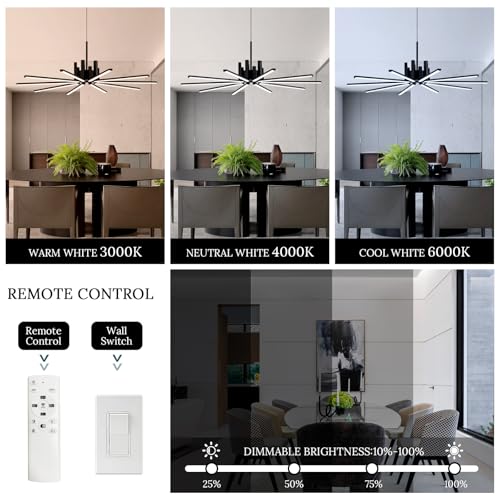Black Modern Sputnik Chandelier with Remote Control