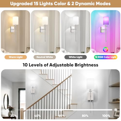 24 Inch Battery Operated Wall Sconces Set of 2 with Remote