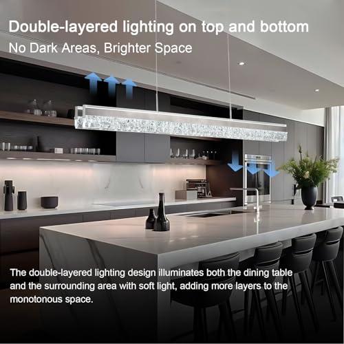 Dimmable Kitchen Island Lighting Modern LED Linear Chandelier Lighting Fixture 39in Crystal Modern Led Pendant Light Fixtures Over Table for Dining Room Kitchen Living Room