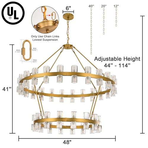 48 Inch Gold Wagon Wheel Chandelier with Crystal Shade