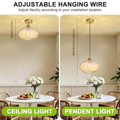 11in Gold Pendant Lights Kitchen Island with Amber Glass Shade 1Pack