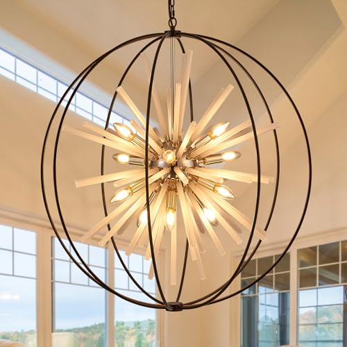 31.5" Black Gold Large Globe Sputnik Chandelier