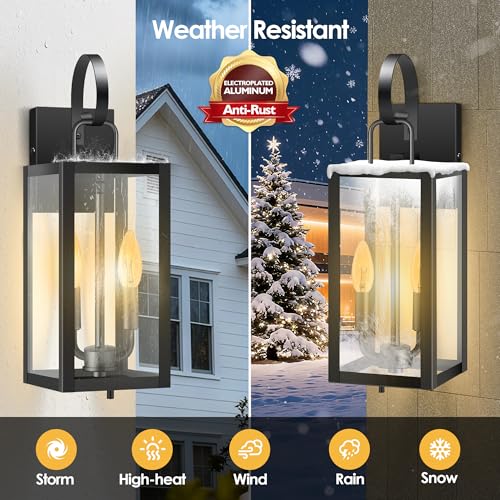 19'' Large Black Outdoor Wall Light Fixtures with Closed Bottom (2 Count)