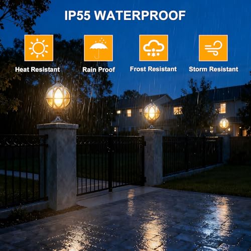 Outdoor Post Light Fixture Hardwired Column Lights with Amber Glass Globe