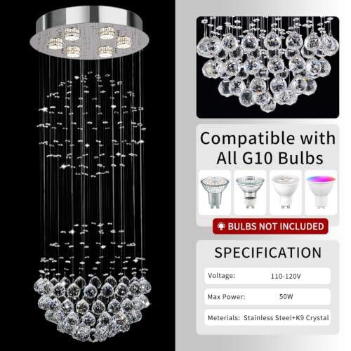 Crystal Modern Chandelier Contemporary 2 Balls Raindrop Crystal Chandelier Flush Mount Cylinder Chandelier Light Fixture Ceiling Lamp for Dining Room Living Room Kitchen Foyer Hallyway Bar
