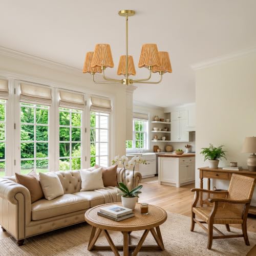 Rattan Chandelier for Dining Room Gold Boho Chandelier for Bedroom