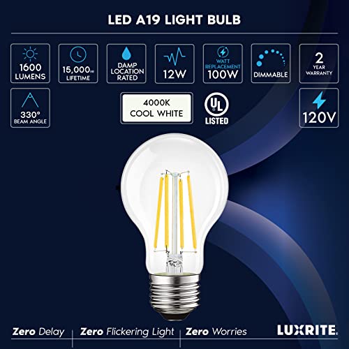 Vintage A19 LED Light Bulbs 100W Equivalent (4 Count)