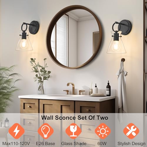 Wall Sconces 2 Pack Vanity Light Fixtures for Bathroom Black
