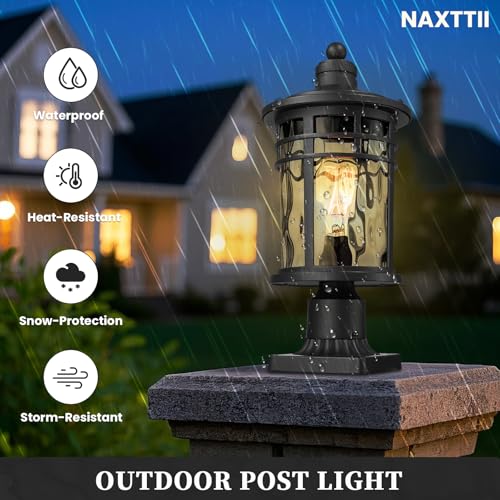 Post Lights Aluminum Pillar Lights Outdoor 14.6 Post Lantern with Water Ripple Glass for Garden Patio Pathway E26 Socket 2 (2 Count)
