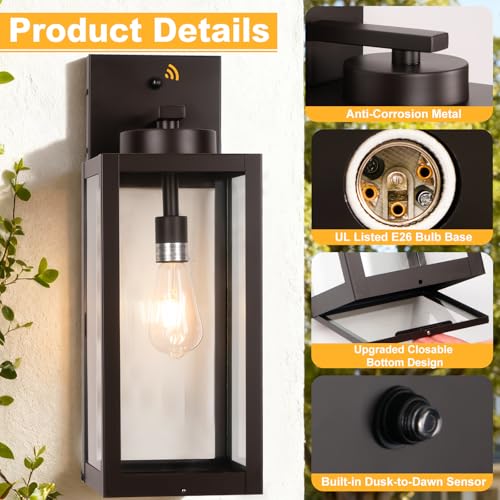 20" Oil Rubbed Bronze Dusk to Dawn Outdoor Wall Lights with Closed Bottom (2 Count)