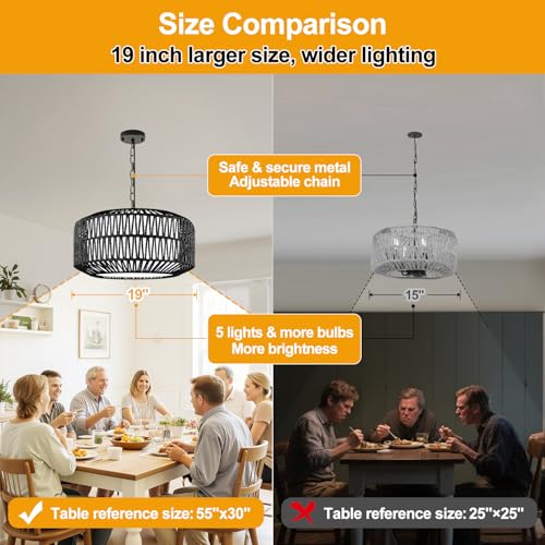 9" 52" Height Adjustable Farmhouse Chandelier Light Fixture