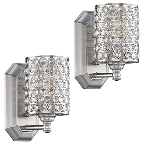 Crystal Wall Sconce Brushed Nickel Dry&Wet Dual Use 2 Pack 1 Light (2 Count)