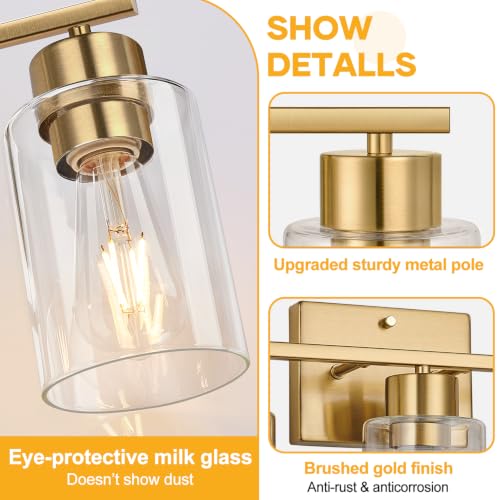 3 Light Brushed Gold Bathroom Vanity Light