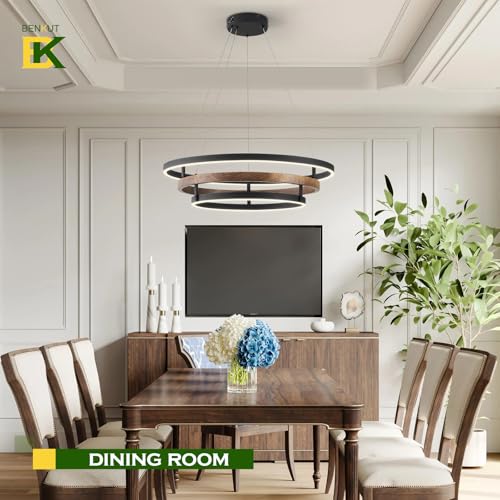 Modern LED Chandelier Black Dimmable 3 Ring Pendant Light for Dining Room