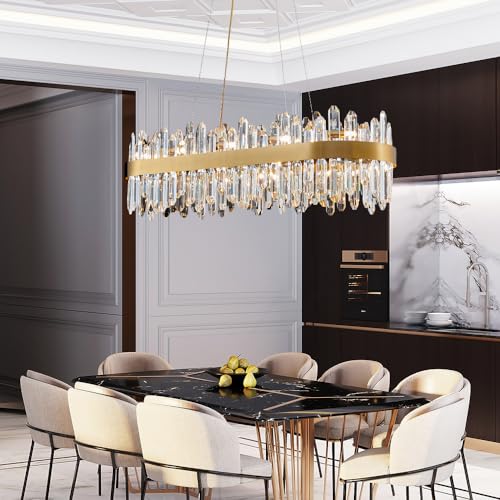 Gold Oval Crystal Chandelier L35.4 inch