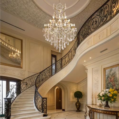 24 Lights Large Crystal Chandelier for High Ceilings