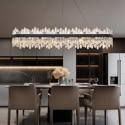 Black Oval Crystal Chandelier L57 inch (32 Count)