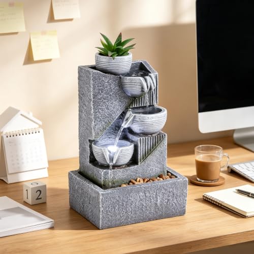 Tabletop Water Fountain Waterfall Fountains Indoor with LED