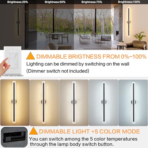 Modern Black Wall Sconces 31.5In Hardwired Wall Light Fixtures Dimmable LED Sconce Wall Lighting Indoor Wall Lamps for Living Room Bedroom Bathroom Hallway Stairs