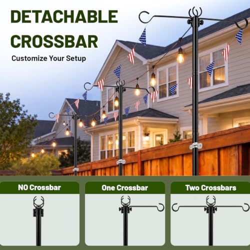 4 Pack Outdoor String Light Poles 10 ft with Detachable Side Crossbars