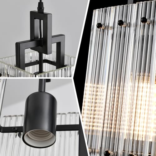 Modern Pendant Light Fixtures with Clear Glass Matte Black Pendant Lights Kitchen Island Adjustable Square Hanging Pendant Lighting for Dining Room Over Sink Hallway 2 Pack 12 inches (2 Count)