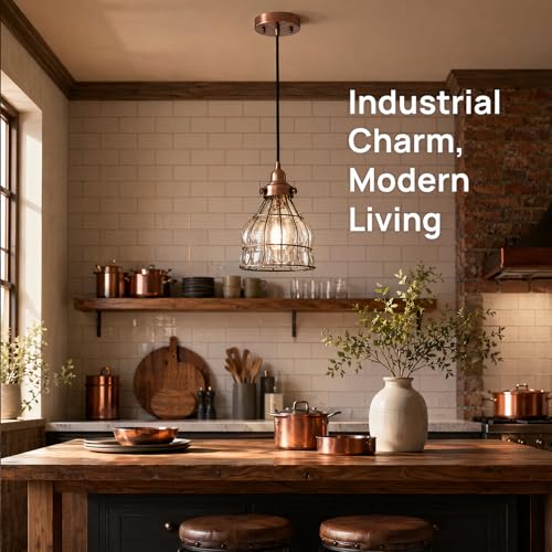 Vintage Kitchen Pendant Light with Cracked Glass Shade