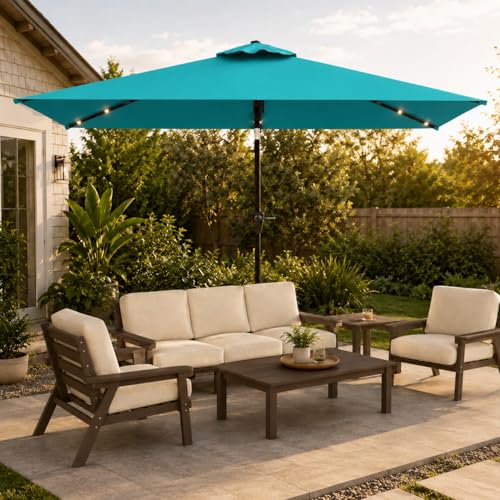 6.5 x 10ft Rectangular Patio Umbrella with Solar Lights