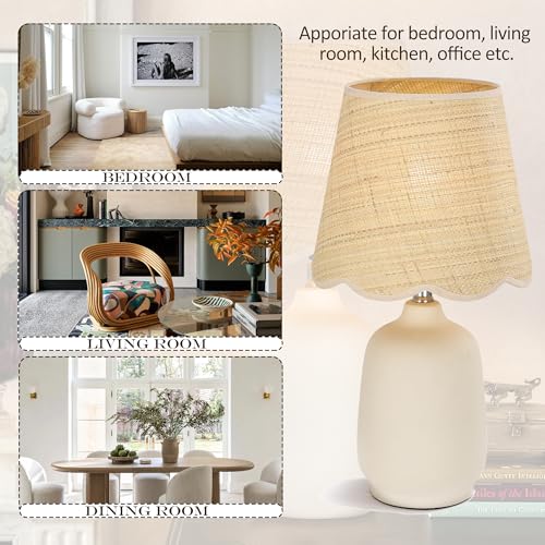 19" Modern Ceramic Table Lamp for Living Room Cream Base Desk Lamps for Bedroom Farmhouse Bedside Nightstand Lamp End Table Lamps