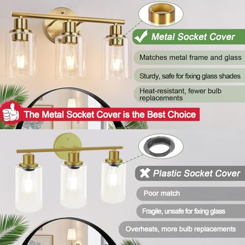3 Light Gold Bathroom Light Fixtures
