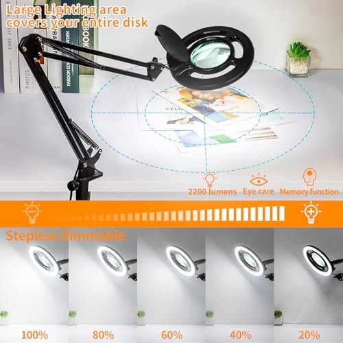 2200 Lumens 12X Long Magnifying Glass with Light and Stand