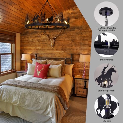 Black Rustic Wagon Wheel Chandelier (12 Count)