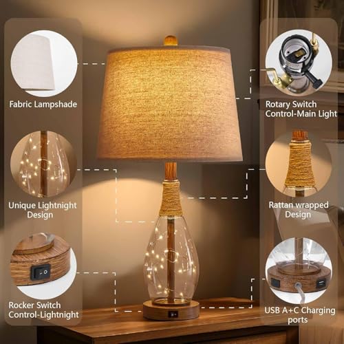 2 in 1 Bedside Table Lamps Set of 2