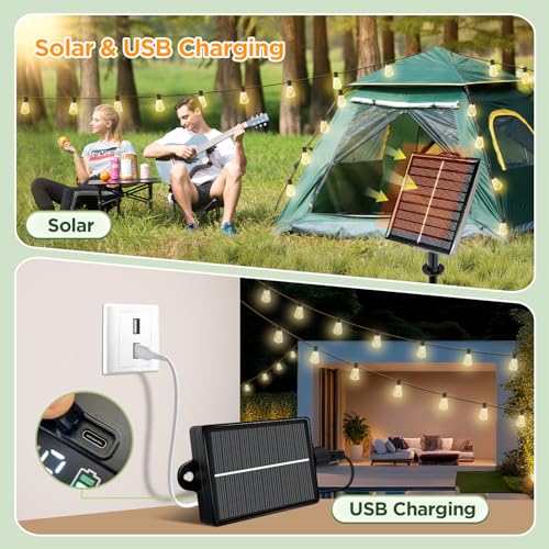 Solar String Lights Outdoor Waterproof with Remote & Timer
