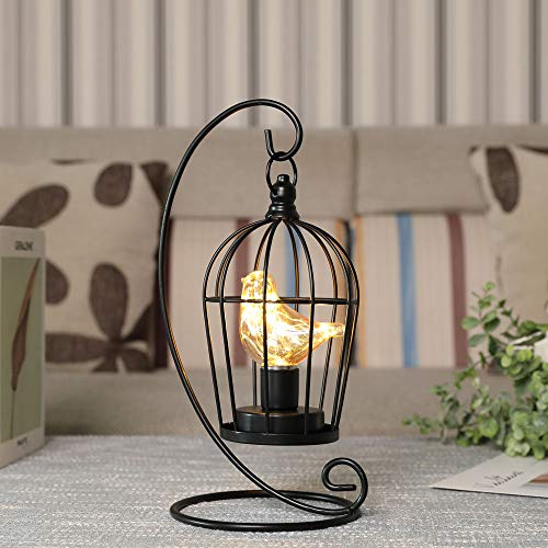 Birdcage Bulb Decorative Lamp Battery Operated 13" Tall Cordless Accent Light with Warm White Fairy Lights Bird Bulb for Living Room Bedroom Kitchen Wedding Xmas