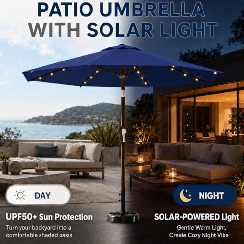 10FT Solar Patio Umbrella with Lights