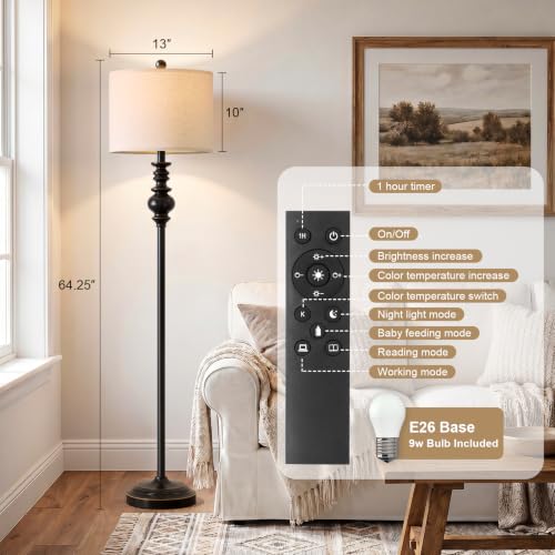 64.25" Farmhouse Floor Lamp with Remote (Dark Black)