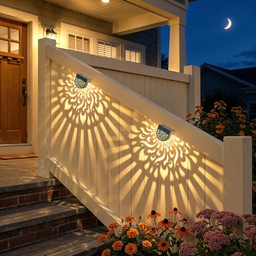 6 Pack Solar Fence Lights Wall lihgts Outdoor Decorations Solar Powered Step Deck Lights Warm Yellow Light Waterproof Decorative Lighting for Garden