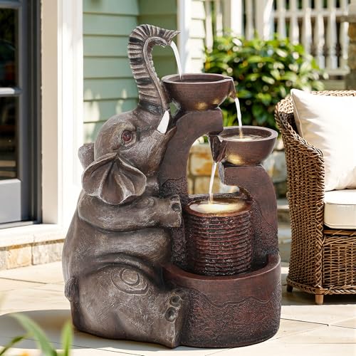 20" Elephant Outdoor Fountain LED 3